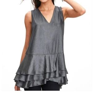 BANANA REPUBLIC Top Sz. S Petite Metallic Tiered Ruffle Hem Peplum Whimsical NEW